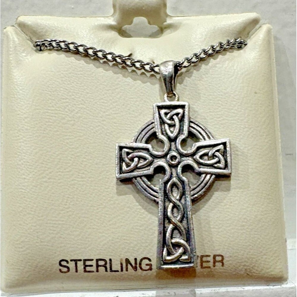 Sterling Silver Cross Irish Celtic Trinity Double Sided Solvar 20" in Chain EUC - Picture 3 of 6